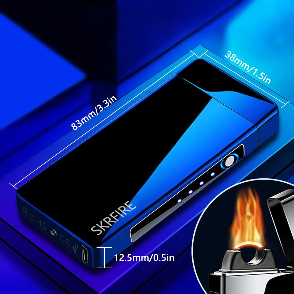 Encendedor Eléctrico Sin Llama a Prueba De Viento - Plasma Y Arco Recargable USB Con Indicador De Batería (Azul)
