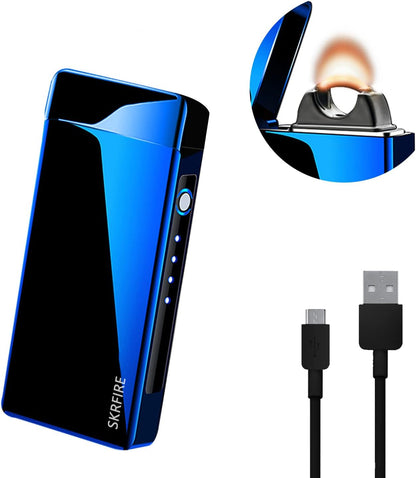 Encendedor Eléctrico Sin Llama a Prueba De Viento - Plasma Y Arco Recargable USB Con Indicador De Batería (Azul)