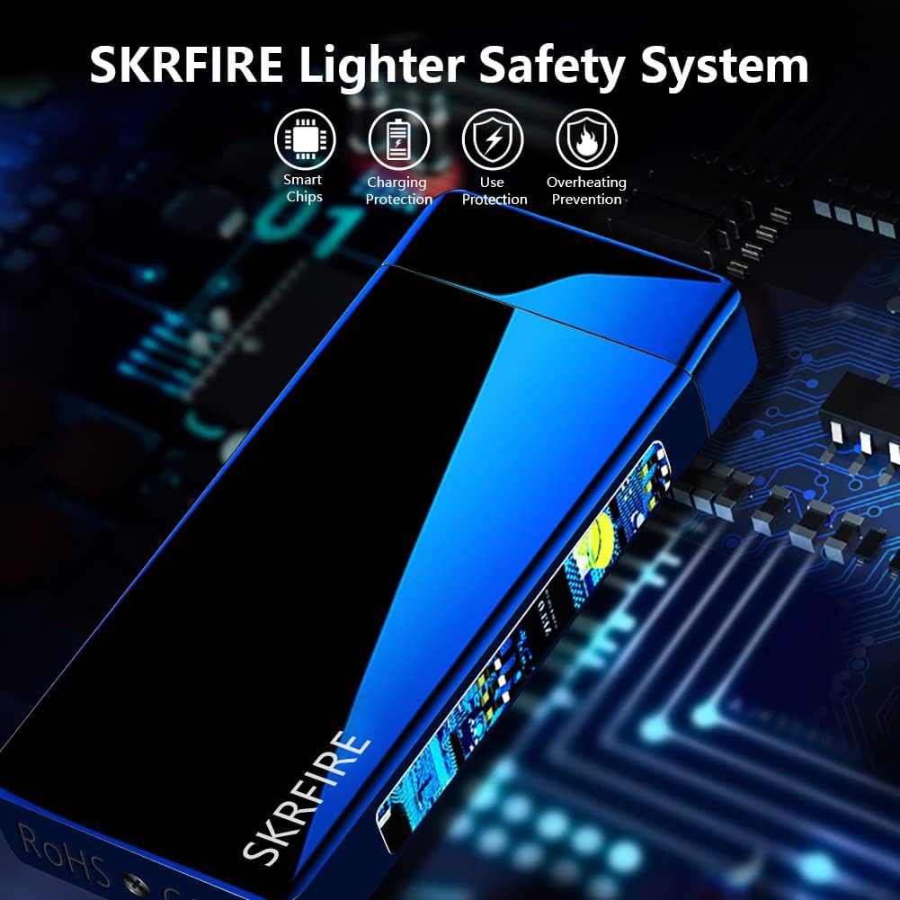 Encendedor Eléctrico Sin Llama a Prueba De Viento - Plasma Y Arco Recargable USB Con Indicador De Batería (Azul)