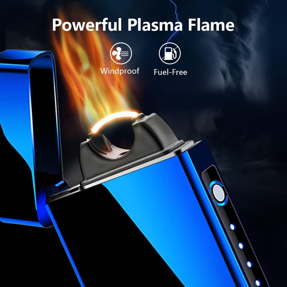 Encendedor Eléctrico Sin Llama a Prueba De Viento - Plasma Y Arco Recargable USB Con Indicador De Batería (Azul)